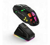 Dpofirs Souris de Jeu Légère avec Station de Chargement RVB, Connexion Filaire BT sans Fil 3 Modes, 7 Boutons Programmables pour PC, Ordinateur Portable, Tablette, Interrogation 1000 Hz (Black)