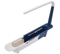 Dpofirs Support de Rangement pour évier Télescopique Extensible, Barre à Serviettes de Drainage Ventilée, Facile à Ranger, Organisateur D'évier Réglable pour évier de Cuisine, Matériau PP (BLUE)