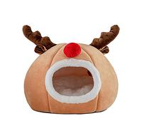 Dpofirs Tapis de Repos en éponge de Renne Mignon pour Animaux de Compagnie de Noël, pour Chat Rond, Petits Chiens et Autres Animaux de Compagnie, 35x30cm, Convient pour la Maison et Les Voyages