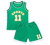 dPois 2 Pièces Maillots de Basketball Enfants Garçons Filles Ensemble Basket Enfant Gilet et Short Débardeur Sport Tenue Basket Vêtement d'Été Bébé 9 Mois-16 Ans Vert 7-8 Ans