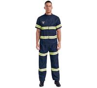 dPois 4 Pièces Déguisement Pompier Homme avec Casque Pompier Uniforme Adulte Costume Cosplay Halloween Carnaval Bleu marine M