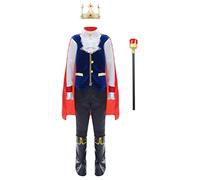 dPois 8 Pcs Déguisement Prince Charmant Enfant Costume de Roi Médiéval Cape Garçon Couronne Anniversaire Cosplay Carnaval Ensemble Halloween 2-10 Ans Bleu 5-6 Ans