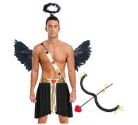 dPois Adulte Costume Cupidon Ange Costume D'Amour Pour Homme Déguisement Ange Maillot De Corps Ailes D'Ange Déguisement Halloween Carnavals Noir M