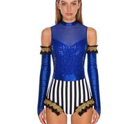 dPois Adulte Costume D'Acrobate De Cirque De Trapèze Circus Costume D'Entraîneur Cirque Club Fête Directrice Léotard Sans Manches Avec Gants Bleu royal L
