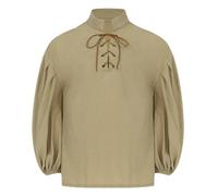 dPois Chemise Pirate Médiévale Garçon Tenue Renaissance Haut À Manches Longues À Col Montant Halloween Fête À Thème Chemise Décontractée Vintage 5-12 Ans Kaki 5-6 Ans