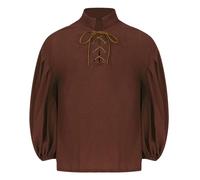 dPois Chemise Pirate Médiévale Garçon Tenue Renaissance Haut À Manches Longues À Col Montant Halloween Fête À Thème Chemise Décontractée Vintage 5-12 Ans Café 11-12 Ans