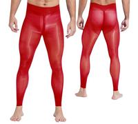 dPois Collant Homme Sexy Transparent érotique sous-vêtements Bas Pantyhose Extensible Leggings Lingerie Ouvert Zip Club Type B Rouge XL