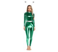 dPois Costume D'Alién Pour Femmes Party Dress Up Space Alien Robot Cosplay Outfit Catsuit En Spandex Costume D'Halloween Rave Extraterrestre Vert M