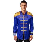 dPois Costume de Fanfare pour Homme Veste Déguisement Cirque Ringmaster Manche Longue Tenue de Fanfare Fantaisie Uniforme Tambour Major S-3XL A Bleu royal XL