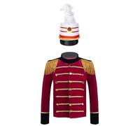 dPois Costume de Majeurtte de Bande Enfant Garcon Fille Veste Cirque Monsieur Loyal avec Chapeau Tenue de Tambour Fanfare Deguisement Casse-Noisette 3-16 Ans D Rouge 9-10 Ans