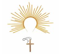 dPois Costume d'halloween pour Enfants De Jésus Biblique Costume De Christ Cosplay pour Garçons Vêtements Jeu De Rôle Chrétien Noël Ensemble de 2 coiffes et Collier Croix Taille Unique