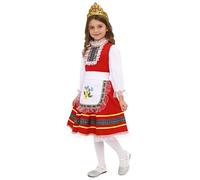 dPois Costume Filles Russes pour Enfants Robe De Danse Traditionnelle Russe Soirée Thème Danse Spectacle Scolaire Costume Performance Scène Rouge Blanc 5-6 Ans