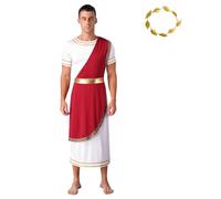 dPois Deguisement Cesar Homme avec Couronne Laurier Costume Dieu Grecque Ancient Greek Cosplay Adulte Carnaval Fête S-3XL Bourgogne XXL