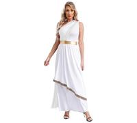 dPois Déguisement Déesse Romaine Femme Robe Toge Blanche Asymétrique Epaule Costume Halloween Carnaval Blanc M