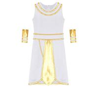 dPois Deguisement Grece Antique Enfant Garçon Costume de Grec Enfant Tunique avec Bracelets - 5 à 16 Ans Blanc 15-16 ans