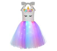 dPois Déguisement Licorne Fille Enfant Lumineuse Tutu Robe et Ailes Arc-en-Ciel Robe d'anniversaire Sirène Halloween Noël Costume Danse Ballet 1-12 Ans Type EC sans Ailes 4-6 Ans