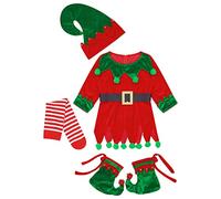 dPois Deguisement Lutin Enfant Fille Garçon Ensemble Noël Robe Noël Costume Lutin de Noel Enfant Carnaval Cosplay Elf 1-18 Ans G Rouge 7-8 ans