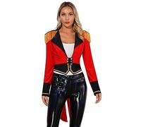 dPois Déguisement Monsieur Loyal Femme Médiéval Veste Cirque Blazer Queue de Pie Costume Ringmaster Carnaval Cosplay Noël Halloween Rouge XXL