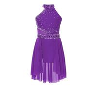 dPois Enfant Fille Académique Justaucorps Danse Classique sans Manches Robe De Patinage Artistique Robe Danse Lyrique Latine Tenue Danses Contemporaine Gymnastique A Violet 7-8 Ans