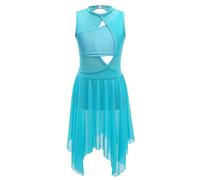 dPois Enfant Fille Asymétrique Robe Danse Classique Justaucorps Danse Lyrique Leotard Gym Fille Ballet Bodysuit Jumpsuit 2-16 Ans C Bleu-Vert 7-8 Ans