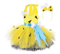 dPois Enfant Fille Costume De Grotte Robe Cave Fille Robe Tutu Ornée D'os 3d Costumes D'halloween Fête Du Carnaval 6 Mois-12 Ans Jaune 3-4 ans