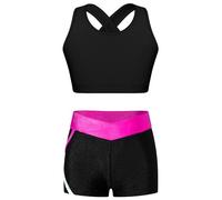 dPois Enfant Fille Ensemble de Sport Tank Top Short Yoga Brassière Sport Tenue Athlétique Vêtement de Gymnastique Fitness Pantalon Courte Survêtement Jogging 3-16 Ans Rose Noir 11-12 ans