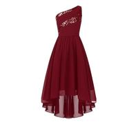 dPois Enfant Fille Robe de Cérémonie Paillettes Élégante Une Épaule pour Demoiselle d'Honneur, Soirée, Mariage, Anniversaire, Fête - Ado 5-16 Ans Bourgogne 13-14 Ans