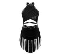 dPois Enfant Fille Robe Patinage Artistique Fille Strass Justaucorps Robe Danse Classique Sans Manches Lyrique Tenue 5-16 Ans Noir 15-16 ans