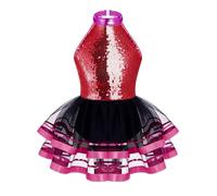 dPois Enfant Fille Robe Patinage Artistique Paillettes Justaucorps Gymnastique Tutu Danse Classique Costume Jazz Modern Latine 3-16 Ans Rose 13-14 ans