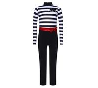 dPois Enfant Fille Vêtements Pour Prisonniers Jeu De Rôle Col Haut Manches Longues Zip Caché à L'arrière Combinaison Noeud Papillon Halloween Noir 9-10 ans