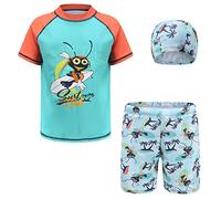 dPois Enfant Garçon Maillot de Bain 2 Pièces Anti UV T-Shirt Manche Courte et Short de Bain Séchage Rapide Bonnet de Bains Short de Plage Piscine Surf Sport 3-14 Ans