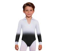 dPois Enfants Garçons Gradient Manche Longue Caillou De Rhinocéros Latin Danse Jazz Concours Gymnastique Performance De Scène Danse Patinage Artistique Blanc 9-10 ans