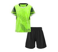 dPois Ensemble de Football Enfants Garçons Filles Maillot Foot Shorts Sport Soccer Jersey T-Shirt à Manches Courtes Basket-Ball Survêtement Jogging 5-16 Ans Vert Fluorescent 11-12 Ans