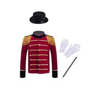 dPois Ensemble de Majeurtte de Bande Enfant Garcon Fille Veste Cirque Monsieur Loyal avec Chapeau Majorette Fanfare Tambour 3-16 Ans E Rouge 9-10 Ans