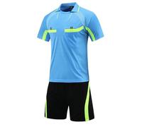 dPois Ensemble Foot Homme Maillot Arbitre Football Adulte Manches Courtes avec Short Sport Survêtement Maillot de Foot France L-3XL Attention Taille Petit Type A Bleu XXL