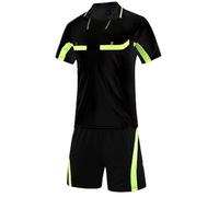 dPois Ensemble Foot Homme Maillot Arbitre Football Adulte Manches Courtes avec Short Sport Survêtement Maillot de Foot France L-3XL Attention Taille Petit Type A Noir 3XL