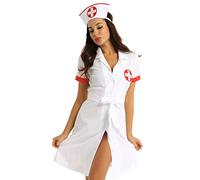 dPois Ensemble Lingerie Sexy Femme Déguisement Infirmière Coquine Nuisette Babydoll Siamois Mini Robe Courte Vêtements de Nuit Robe Blouse Laboratoire Médecin S-4XL Blanc XXL