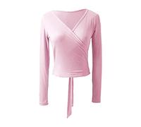 dPois Femme Ballet Boléro Veste Courte Cardigan Automne Manteau Étole Manches Longues Ballerine Pull Gilet de Danse Ballet Haut Style Cache-Cœur Tenue de Danse Latine M-3XL B Rose L