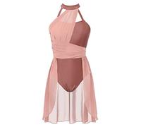 dPois Femme Justaucorps Gymnastique Robe de Danse Classique Adulte sans Manches Leotard Robe Danse Lyrique Contemporaine Tango Danseuse S- XL Abricot M