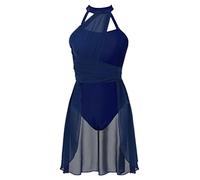 dPois Femme Justaucorps Gymnastique Robe de Danse Classique Adulte sans Manches Leotard Robe Danse Lyrique Contemporaine Tango Danseuse S- XL Bleu Marine S