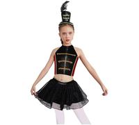 dPois Fille 3 Pcs Costume Style Cirque Gilet Sans Manches + Jupe Tutu Avec Cerceaux Décoration Sangle En Or Culotte Intégrée Maquillage Bal Thème Fête Halloween Noir 5-6 ans