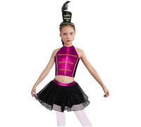 dPois Fille 3 Pcs Costume Style Cirque Gilet Sans Manches + Jupe Tutu Avec Cerceaux Décoration Sangle En Or Culotte Intégrée Maquillage Bal Thème Fête Halloween Rose vif noir 5-6 ans