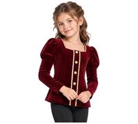 dPois Fille Chemises Gothiques pour Filles Pirates Vikings Tenue Cosplay | Décoration Boutons,Velours Vintage,Col Carré,Spectacle Scolaire,Mascarade,Jour Du Livre Contes,Jeu De Rôle,Carnaval