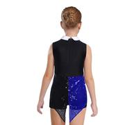 dPois Fille Cirque Combinaison Magicien Sequin Collage Couleur Arc Revers Décoration Boutons Fermeture Glissière Invisible Halloween Thème Party Bleu royal 9-10 ans