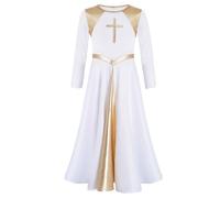 dPois Fille Robe De Liturgique Vêtements Danse Liturgique Costume Danse Culte Concert De Chœur Halloween Cosplay Lyrique Blanc 11-12 Ans
