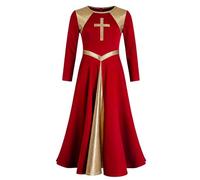 dPois Fille Robe De Liturgique Vêtements Danse Liturgique Costume Danse Culte Concert De Chœur Halloween Cosplay Lyrique Rouge 9-10 Ans