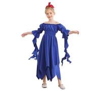 dPois Fille Robe Victoria Vêtements Renaissance Tenue Gothique Médiévale Manches 3/4 Hors Épaule Robe À Coupe Irrégulière Fumée 6-16 Ans Bleu royal 13-14 ans