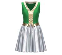 dPois Halloween Costume Princesse Arabe Femme Justaucrops Robe Sans Manches Assemblage Métallique Brillant Carnaval Partie Fête Jeux De Rôle Vert M