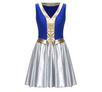 dPois Halloween Costume Princesse Arabe Femme Justaucrops Robe Sans Manches Assemblage Métallique Brillant Carnaval Partie Fête Jeux De Rôle Bleu 3XL