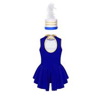 dPois Halloween Enfant Fille Ensemble Chef De Cirque Sans Manches Robe évasée Dans Le Dos + Chapeau Jeu De Rôle Bleu royal 5-6 ans